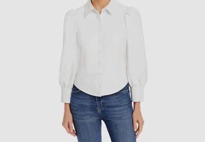 Blusa Top $330 Alice+Olivia Mujer Cuero Blanco Cuello Botón Tapeta Talla M Foto 1 de 4