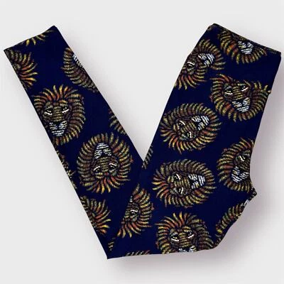 LuLaRoe Lion Scatter Print Navy Blue Orange Yellow Leggings Women's One Size OS Foto 1 de 4