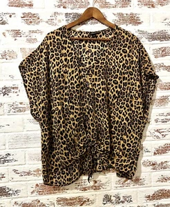 Torrid Leopard Print Top Boho Chic Tie Front Short Sleeve Rayon Size 4 (4X) - Picture 1 of 10