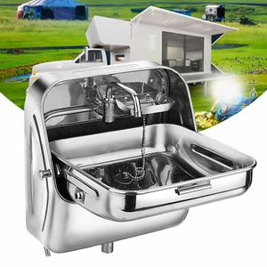 NEW Folding Sink RV Caravan Boat Hand Wash Basin w/ Faucet 304 Stainless Steel - Picture 1 of 12