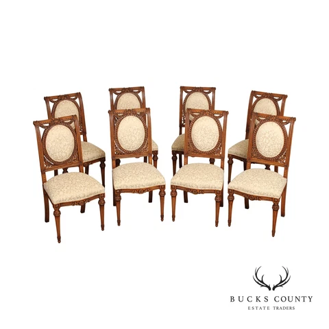 Englander Line French Louis XVI Style Set of Eight Carved Dining Chairs Cover