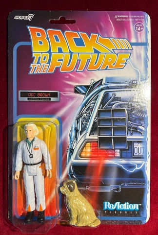 Super7 ReAction Back to the Future 1985 DOC BROWN w Einstein 3.75" Action Figure Cover