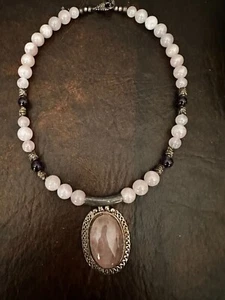 Vintage Sterling Halskette mit Anhänger und Rosenquarz - Bild 1 von 4