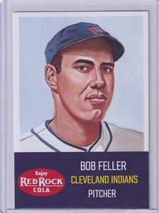JUMBO BOB FELLER ART CARD, CLEVELAND INDIANS, 3 1/2" X 5", RED ROCK COLA