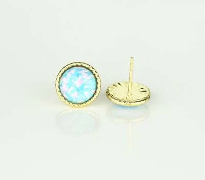 14K Yellow or White Gold Flat Opal Stud Earrings - Image 1 of 4