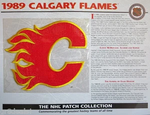 1989 CALGARY FLAMES ~ Willabee & Ward NHL THROWBACK HOCKEY TEAM PATCH Stat Card - Picture 1 of 2