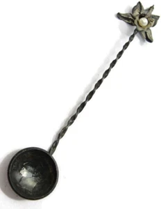 Venezuela Coin Bowl Spoon Orchid Finial Baroque Pearl 835 Silver Vintage - Picture 1 of 18