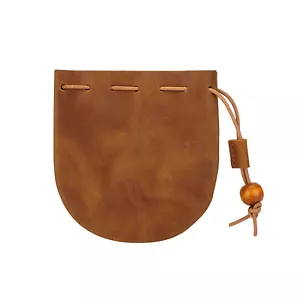 Brown Leather Wallet Coin Pouch Case Drawstring String Bag Small Purse Storage - Picture 1 of 10