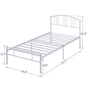 Twin Full Queen Size Metal Bed Frame with Headboard Steel Slats Support Modern - Picture 1 of 37