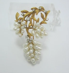 HERMOSO BROCHE/PIN DAMAS ORO AMARILLO 18K PERLAS Y DIAMANTES .28TDW 13.2G - Imagen 1 de 7
