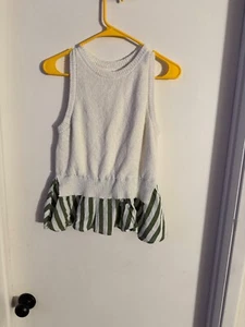 Women "En Saison" white, olive green,sleeveless top. Size Med. Prev. Owned - Picture 1 of 2