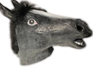 Adult BLACK HORSE HEAD MASK Gray Full Animal Rubber Latex Halloween Costume Prop - Picture 1 of 12
