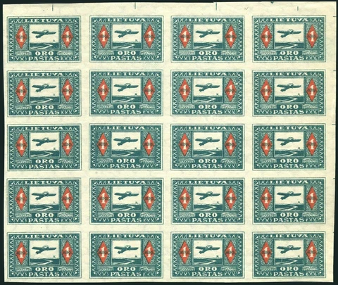 Lithuania C3a block/20,MNH.Mi 104B. Air Post 1921.Plane over Neman River Cover