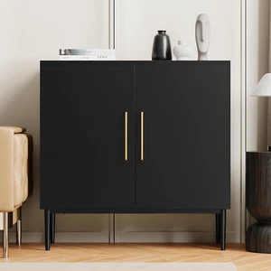 Modern Black Accent Storage Cabinet with Doors, Free Standing Wooden Buffet Side - Picture 1 of 8
