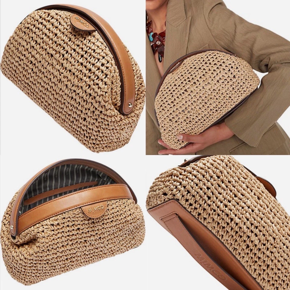 Mimco 💜💜💜 $269 Bloom Clutch Straw Evening Handbag + Dust Bag - image 1 of 4
