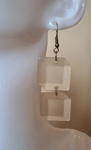 VINTAGE Statement Earrings Pierced  3D Cubes Smokey Transparent Plastic Silver.  - Picture 1 of 13
