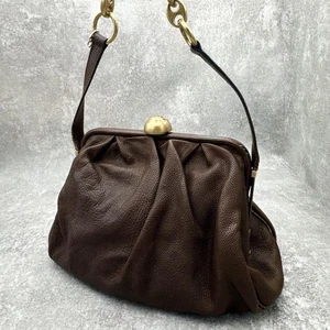 Dolce & Gabbana Shoulder Bag Purse KissLock Leather Brown Authentic - Picture 1 of 24