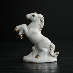 Porcelain Horse Figurine 🐎 Rearing Pose | Mini White & Gold | 2026 Zodiac Gift - Picture 1 of 5
