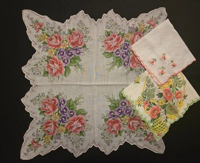 Vintage Lot Of 3 Handkerchiefs Hankies Free Shipping - Image 1 of 4