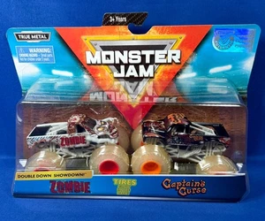 ZOMBIE & CAPTAIN'S CURSE Cars MONSTER JAM Double Down Showdown GLOW DARK TIRES - Picture 1 of 9