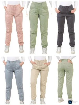 EX M&S Chino Trousers Cotton Blend Slim Fit Ankle Grazer Elastic Waist Cuffed  - Image 1 of 4