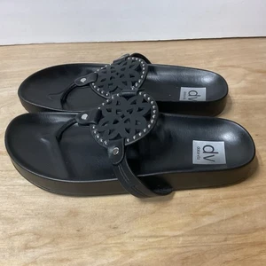 DV by Dolce Vita Ladies 6 PANDORA Footbed Sandal Thong BLACK EUC - Picture 1 of 9