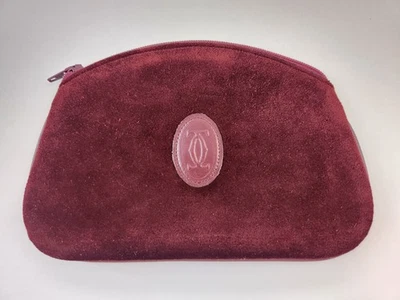 AUTÉNTICO MUST DE CARTIER BURDEOS GAMUZA CARTERA MONEDERO BORGOÑA CREMALLERA Foto 1 de 4