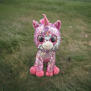 11" Ty Beaniel SPARKLE Plush Unicorn Sequin Pink Glitter Eyes 2018 - Picture 1 of 5