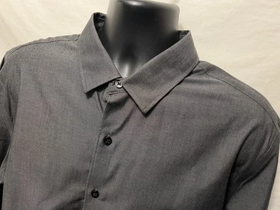 Camisa de vestir negra Van Heusen para hombre Never Tuck calce ajustado 17 17 1/2 A8 Foto 1 de 4