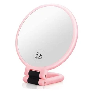 1x 5X Travel Magnifying Mirror Hand Held Vanity Mirror, Compact 2-Sides 5x Pink - Picture 1 of 8