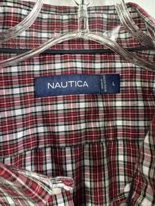 Nautica Shirt Large Black Red Plaid Button Down Long Sleeve Cotton Men L Large - Picture 1 of 11