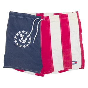 TOMMY HILFIGER Mens Swimming Shorts Red Relaxed Striped M W42 - Picture 1 of 6