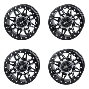 (4 Pack) 4/137 Tusk Wasatch Beadlock Wheel 15x7 5.0 + 2.0 Machined/Black For - Picture 1 of 9
