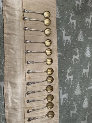 "Juego de 12 cucharas de chocolate/helado coloniales antiguas de plata esterlina 4,75""" Foto 1 de 4
