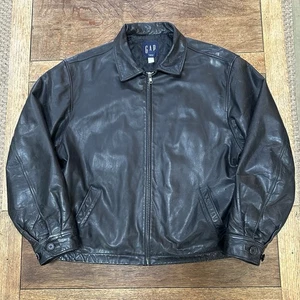 Vintage Gap Genuine Leather Jacket Men's XL Black Full Zip Quilted Lining Y2K - Picture 1 of 9
