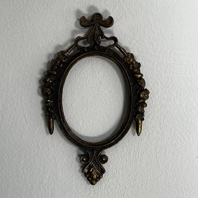 Vintage Brass Oval Frame with Rose and Bowl Detail - Image 1 of 4