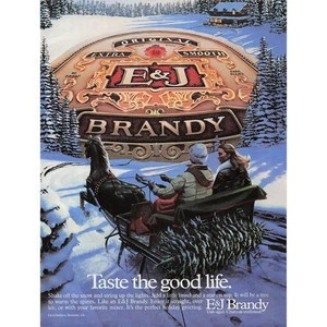 E and J Brandy Christmas Tree One Horse Sleigh Vintage Magazine Print Ad 1983 - Picture 1 of 1