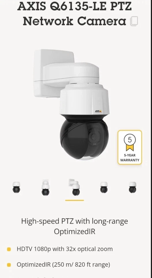 Cámara de seguridad de red Axis Q6135-LE PTZ 01959-004 día noche interior exterior Foto 1 de 4