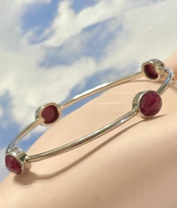14g Designer Sterling Silver Real 4 RUBIES ๐ Ruby Bangle 925 Bracelet 8โ - Picture 1 of 3