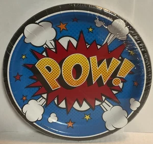 Superhero Slogan “POW” - 6 7/8” Dessert Paper Plates 8ct New sealed - Picture 1 of 2