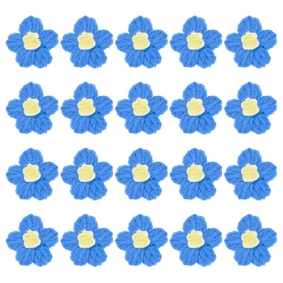 50-Pack Flower Sew on Patches 1.6" Crochet Flower for DIY Deep Blue and Yellow Foto 1 de 4