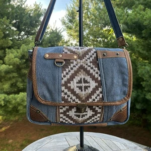 Myra Messenger Bag Western Canvas Leather Large Crossbody Shoulder Bag Clean - Picture 1 of 10
