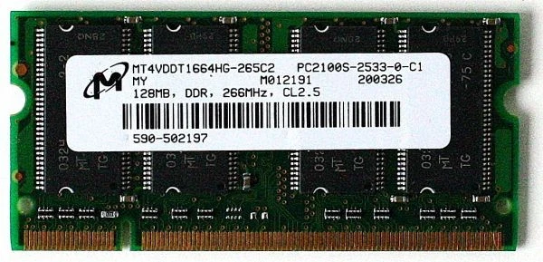 Laptop memory, mt4vddt1664hg-265c2 pc2100s-2533-0-c1 128mb, ddr, 266mhz, cl2.5, - Image 1 of 2