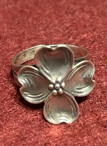 Vintage verstellbarer Beau Sterlingsilber Hartriegel Blume Ring - Bild 1 von 4