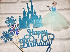 Frozen Cake Topper Set ..Elsa,blue Castle,snowflakes, Blue birthday Sign ..Party