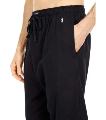 NUEVO CON ETIQUETAS Polo Ralph Lauren FRANELA NEGRA MACIZA Pijama/Pantalones de salón Hombres 4XT PONY BLANCO Foto 1 de 4