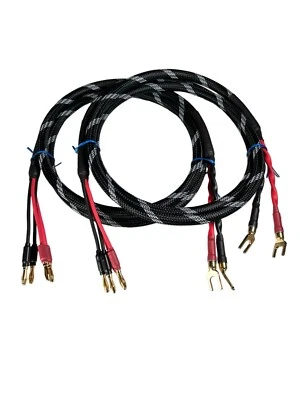 Canare 4S11 HIFI BiWire Speaker Cable Pair, Braided 2 Spade to 4 Banana, 12 Ft. - Image 1 of 2