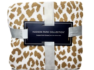 Hudson Park Collection Leopard Knit Throw Blanket, Champagne, 50x70 in - Picture 1 of 10