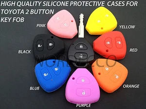 QUALITÉ SILICONE 2 BOUTONS FOB ÉTUI PROTECTION TOYOTA YARIS COROLLA AURIS HILUX - Picture 1 of 26