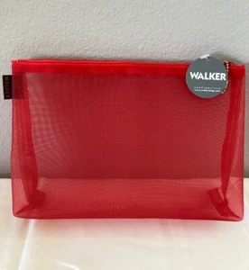 Walker 9" Zip Gusset Mesh Needlepoint Cosmetic Travel Bag Craft NWT RED - Picture 1 of 2